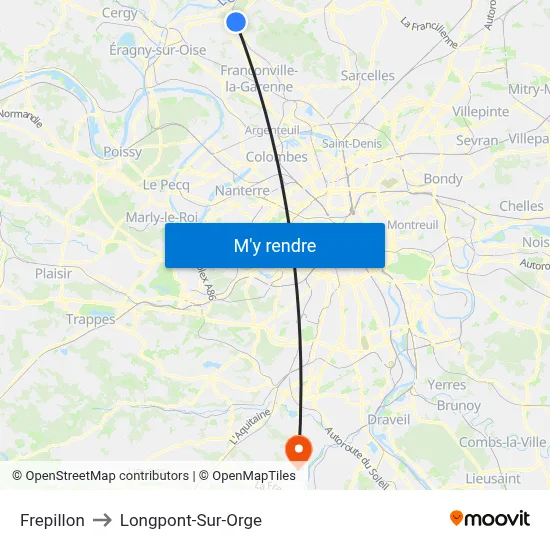 Frepillon to Longpont-Sur-Orge map