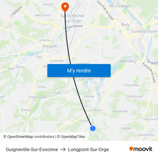 Guigneville-Sur-Essonne to Longpont-Sur-Orge map