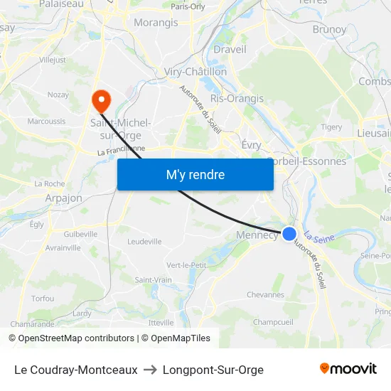 Le Coudray-Montceaux to Longpont-Sur-Orge map