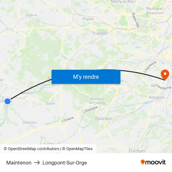 Maintenon to Longpont-Sur-Orge map