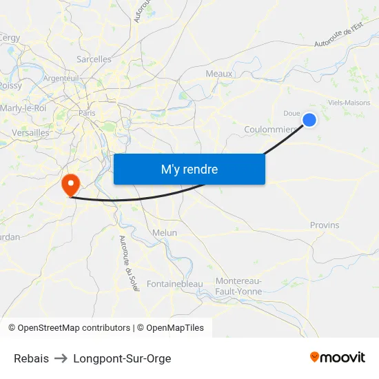 Rebais to Longpont-Sur-Orge map