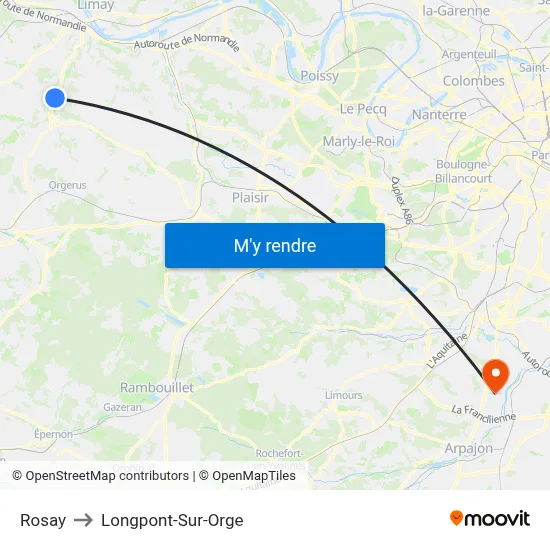 Rosay to Longpont-Sur-Orge map