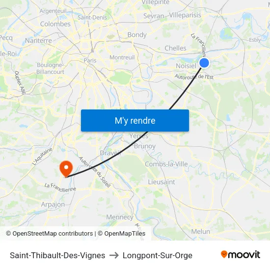 Saint-Thibault-Des-Vignes to Longpont-Sur-Orge map
