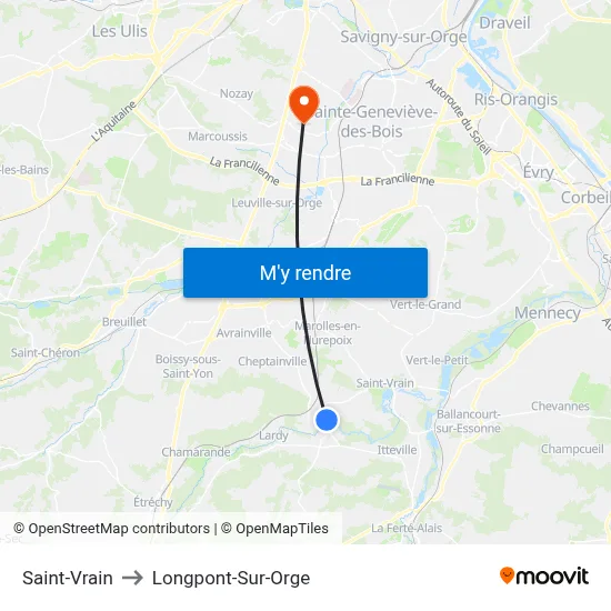 Saint-Vrain to Longpont-Sur-Orge map