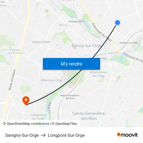 Savigny-Sur-Orge to Longpont-Sur-Orge map
