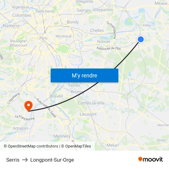 Serris to Longpont-Sur-Orge map