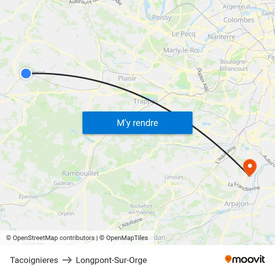 Tacoignieres to Longpont-Sur-Orge map