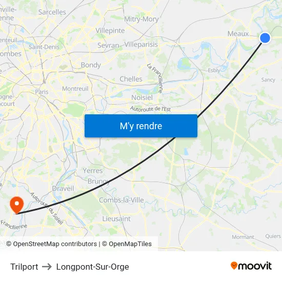 Trilport to Longpont-Sur-Orge map