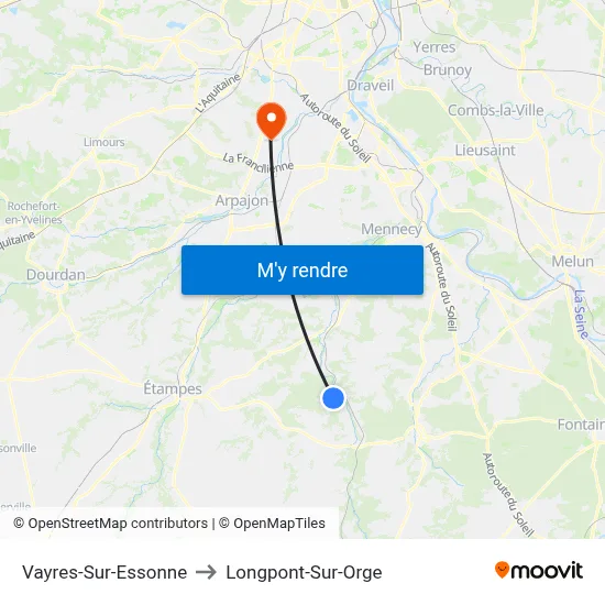 Vayres-Sur-Essonne to Longpont-Sur-Orge map