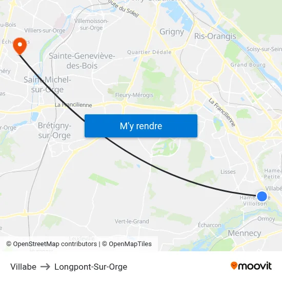 Villabe to Longpont-Sur-Orge map