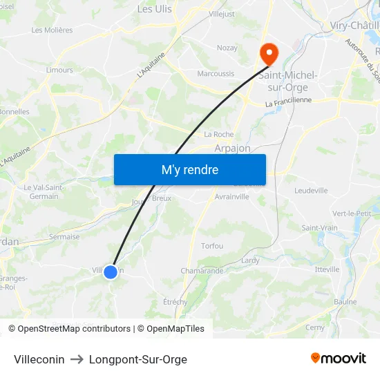 Villeconin to Longpont-Sur-Orge map