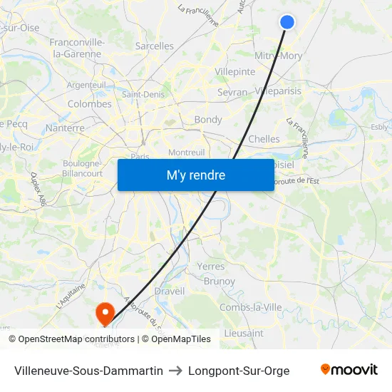 Villeneuve-Sous-Dammartin to Longpont-Sur-Orge map