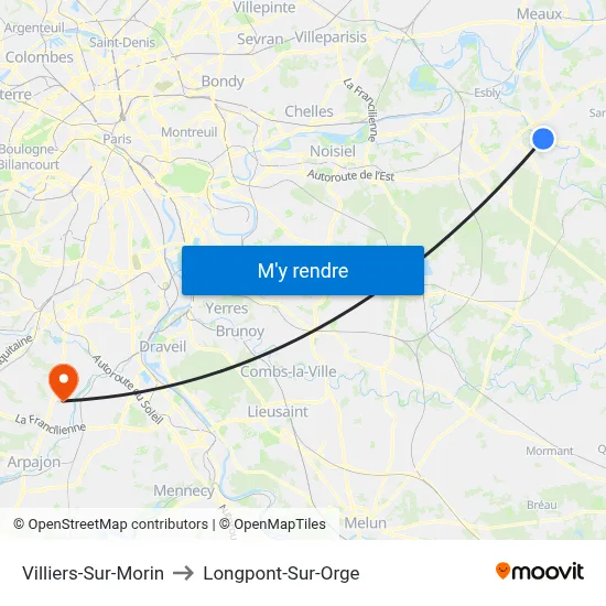 Villiers-Sur-Morin to Longpont-Sur-Orge map