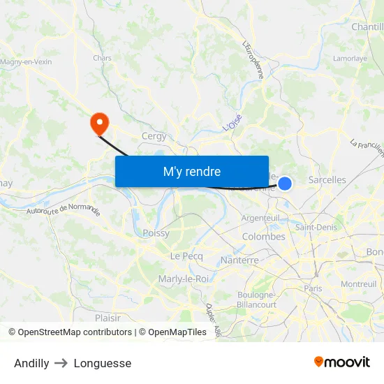 Andilly to Longuesse map
