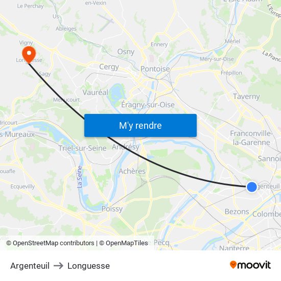 Argenteuil to Longuesse map