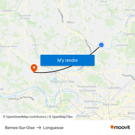 Bernes-Sur-Oise to Longuesse map
