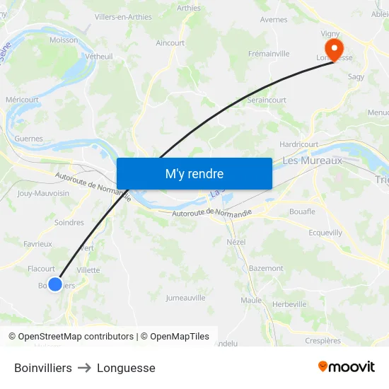 Boinvilliers to Longuesse map