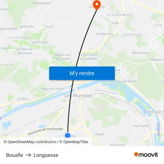 Bouafle to Longuesse map