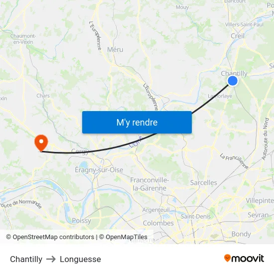 Chantilly to Longuesse map
