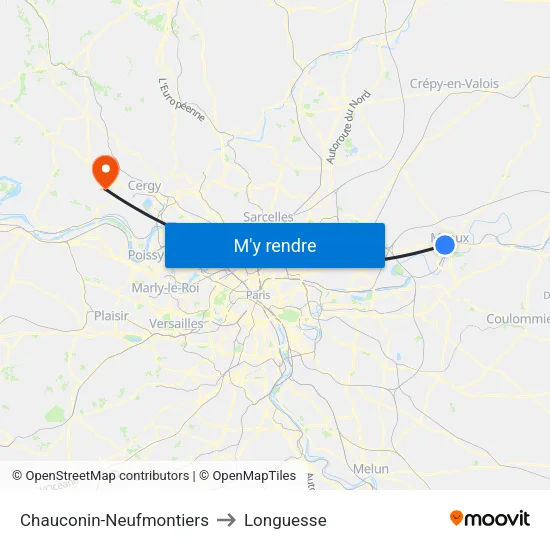 Chauconin-Neufmontiers to Longuesse map