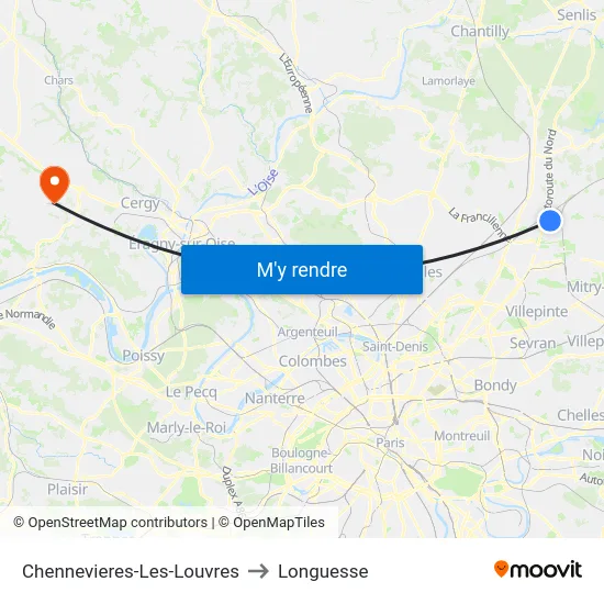 Chennevieres-Les-Louvres to Longuesse map