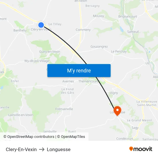 Clery-En-Vexin to Longuesse map