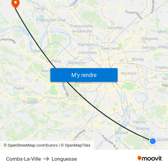 Combs-La-Ville to Longuesse map
