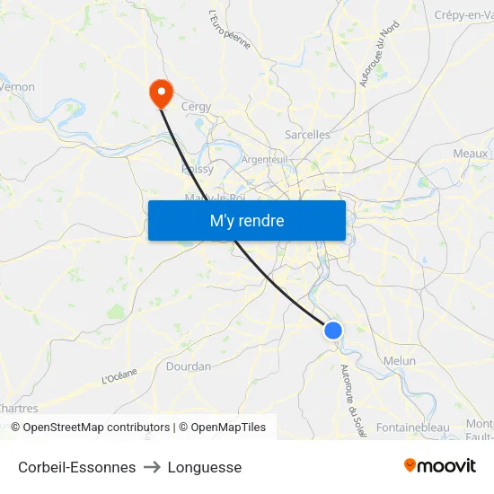 Corbeil-Essonnes to Longuesse map