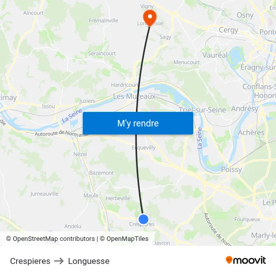 Crespieres to Longuesse map