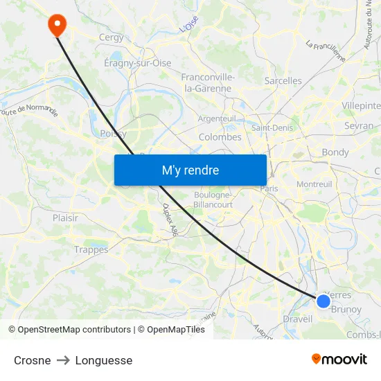 Crosne to Longuesse map