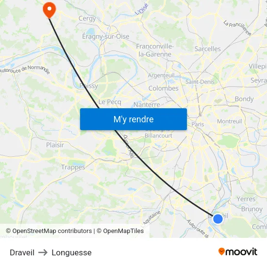 Draveil to Longuesse map