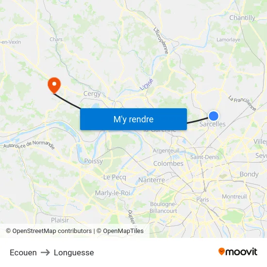 Ecouen to Longuesse map