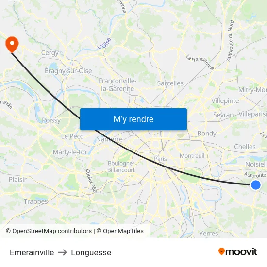 Emerainville to Longuesse map