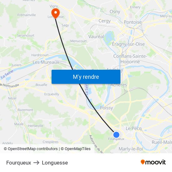 Fourqueux to Longuesse map