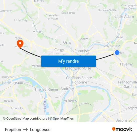 Frepillon to Longuesse map