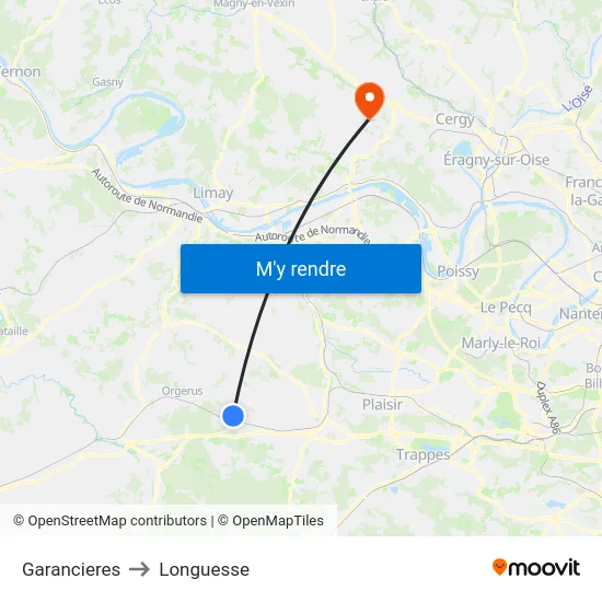 Garancieres to Longuesse map