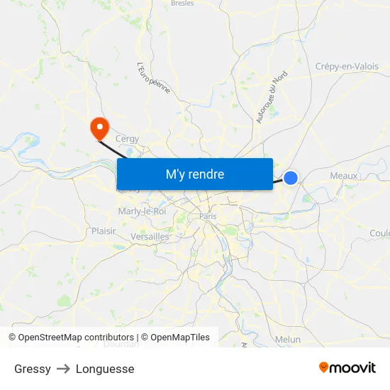 Gressy to Longuesse map