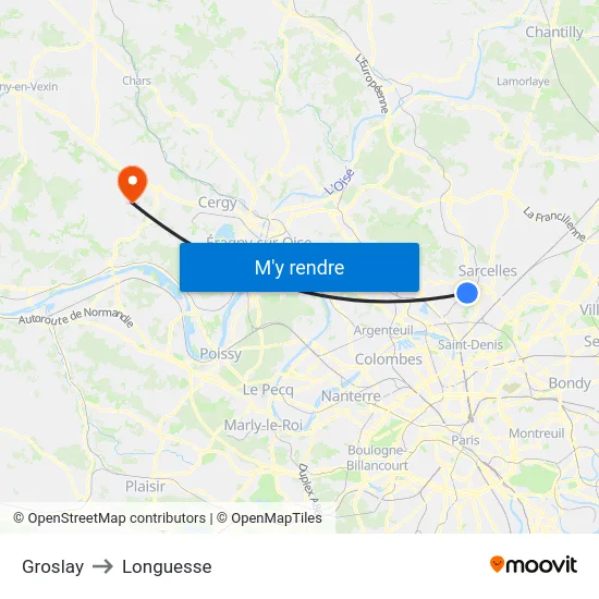 Groslay to Longuesse map