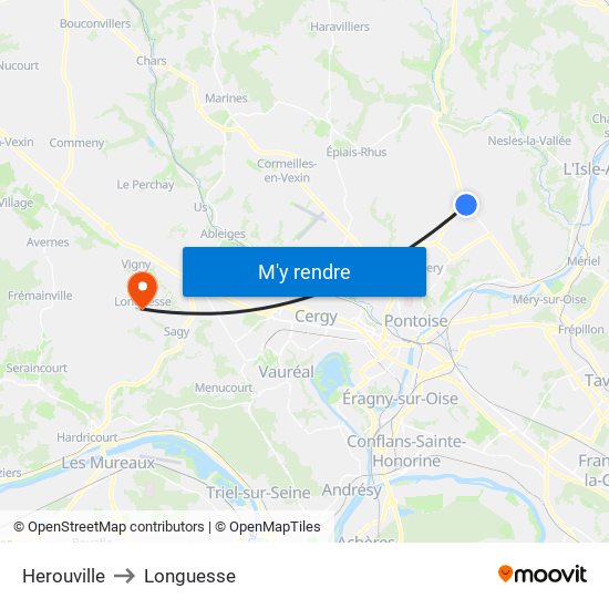 Herouville to Longuesse map