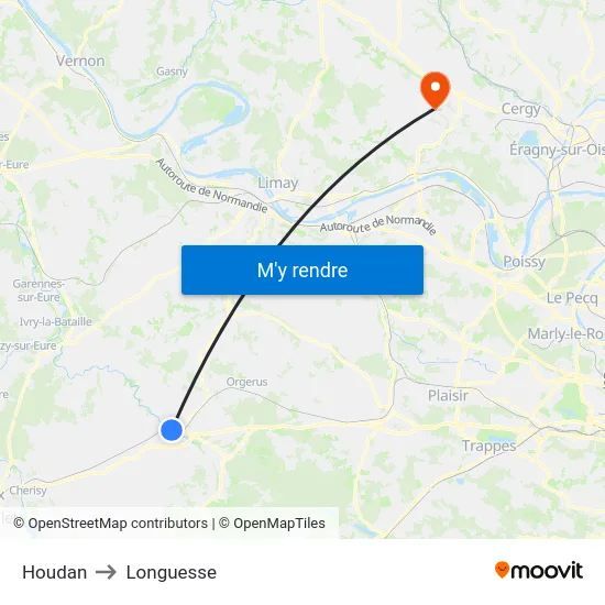 Houdan to Longuesse map