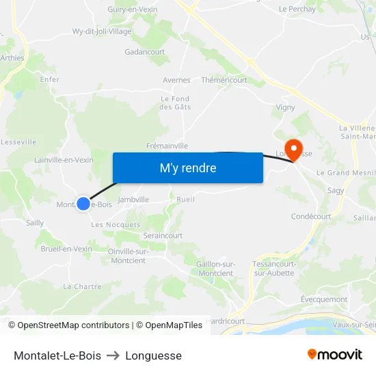 Montalet-Le-Bois to Longuesse map