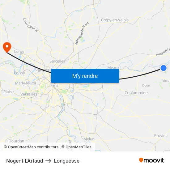 Nogent-L'Artaud to Longuesse map
