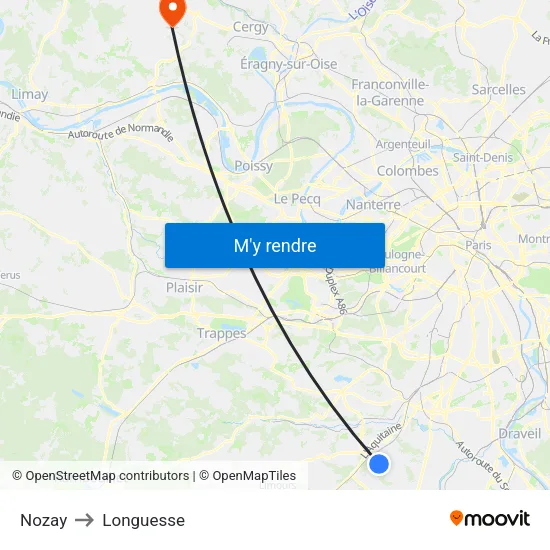 Nozay to Longuesse map