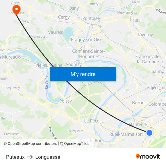 Puteaux to Longuesse map