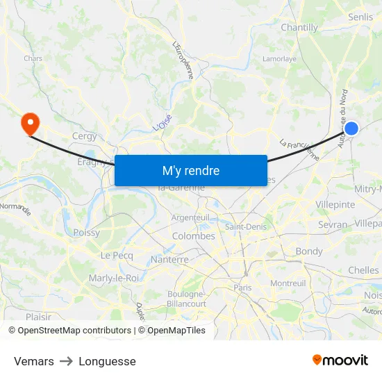 Vemars to Longuesse map