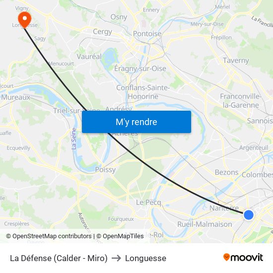 La Défense (Calder - Miro) to Longuesse map