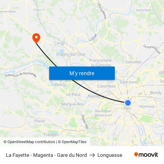 La Fayette - Magenta - Gare du Nord to Longuesse map