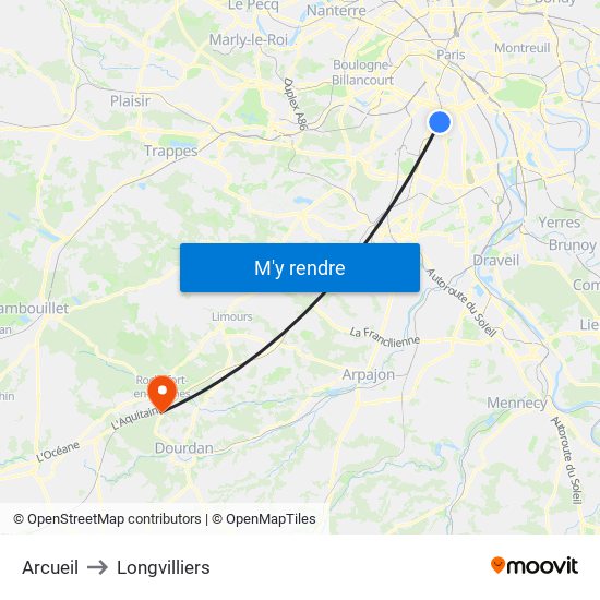 Arcueil to Longvilliers map