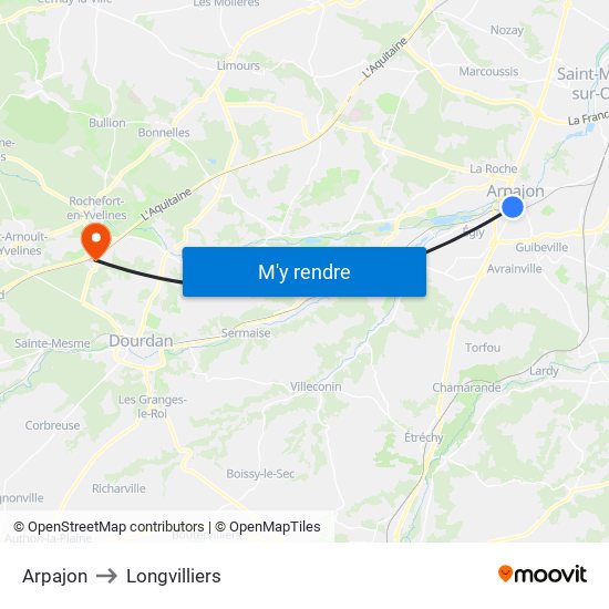 Arpajon to Longvilliers map
