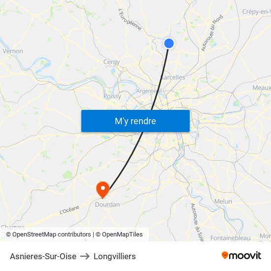 Asnieres-Sur-Oise to Longvilliers map